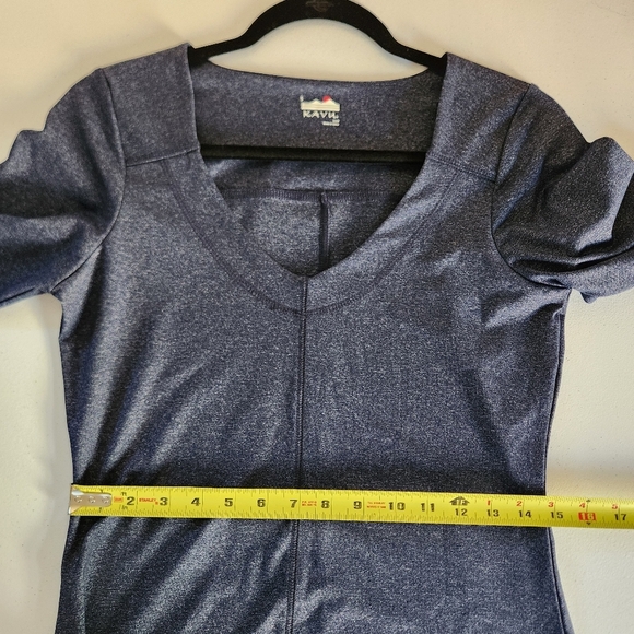 Kavu Womens Stretchy A-Line V-Neck Athletic Dress 3/4 Sleeves Blue New Basic - Picture 6 of 10